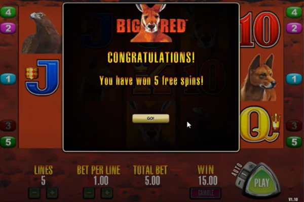 Screenshot of freespins activation in Big Red pokie